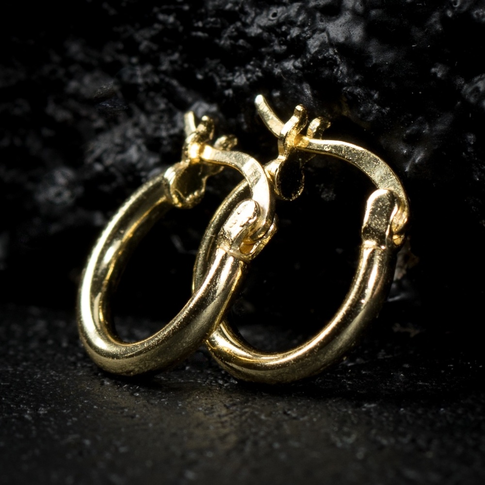 Yellow Gold Sterling Silver Hoop Huggie Earrings